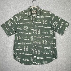 VTG Bimini Bay Shirt Mens XL Green Short Sleeve‎ AOP Fish Marlin Tuna Dolpin